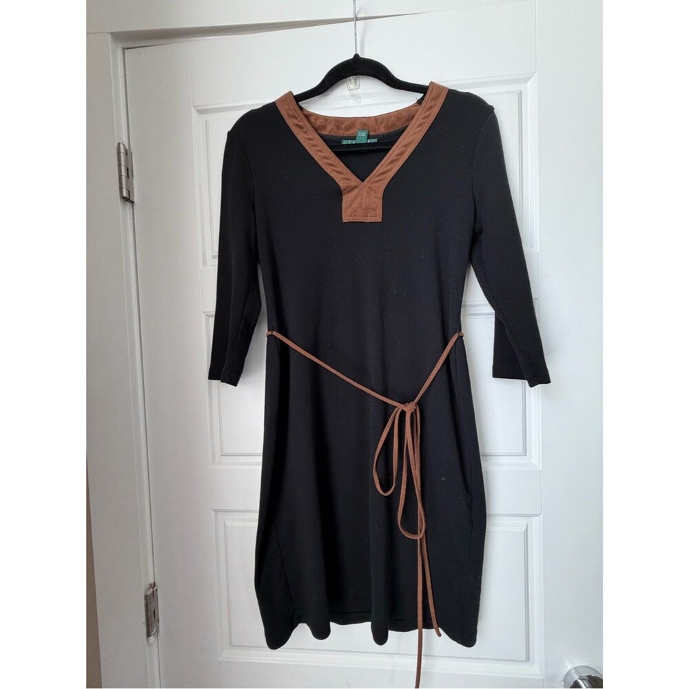 Lauren Ralph Lauren Black Dress with Brown Trim and Waist Tie-MedP
